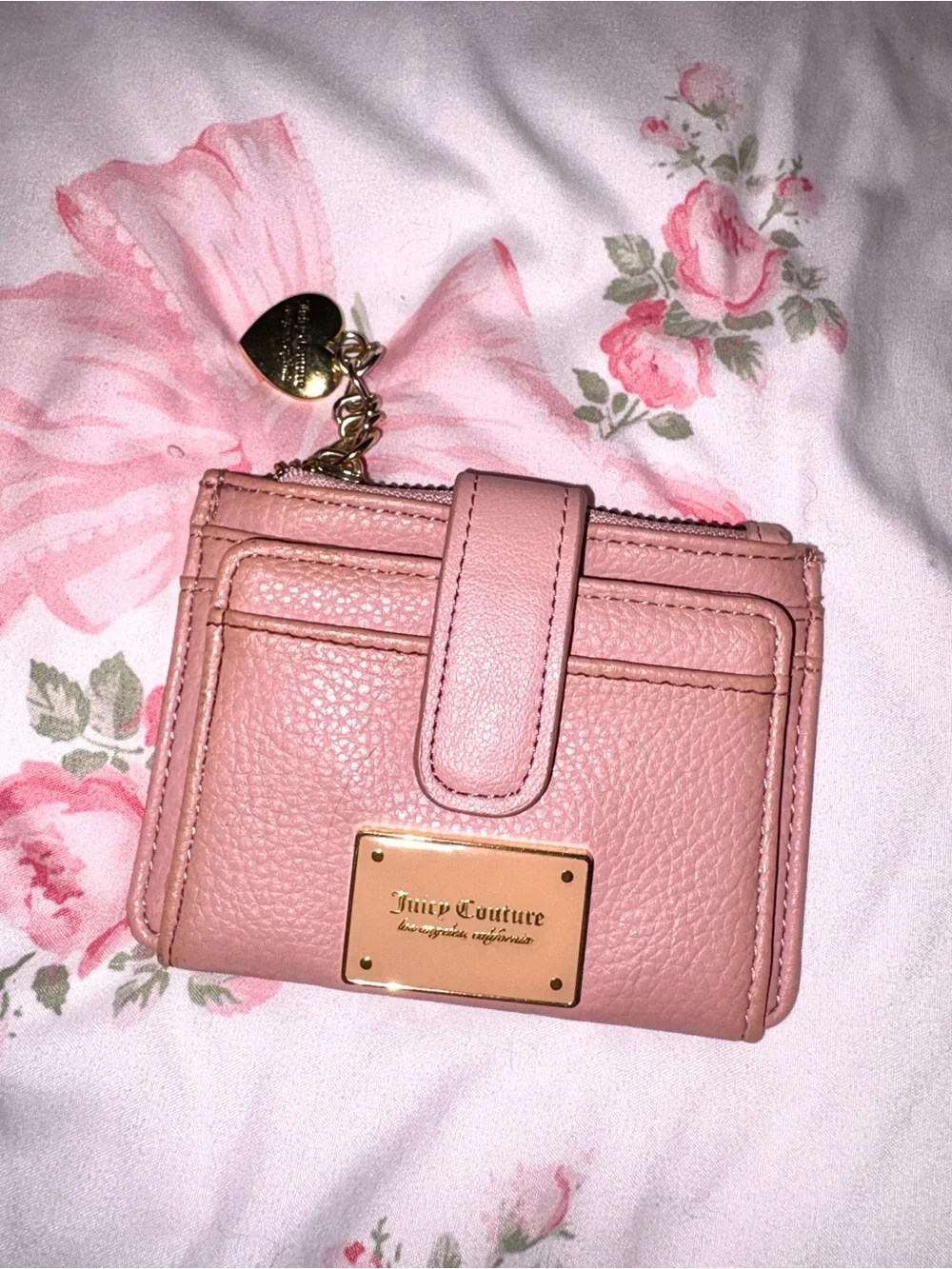 Juicy Couture Blush Pink Leather Mini Wallet with Gold Plate